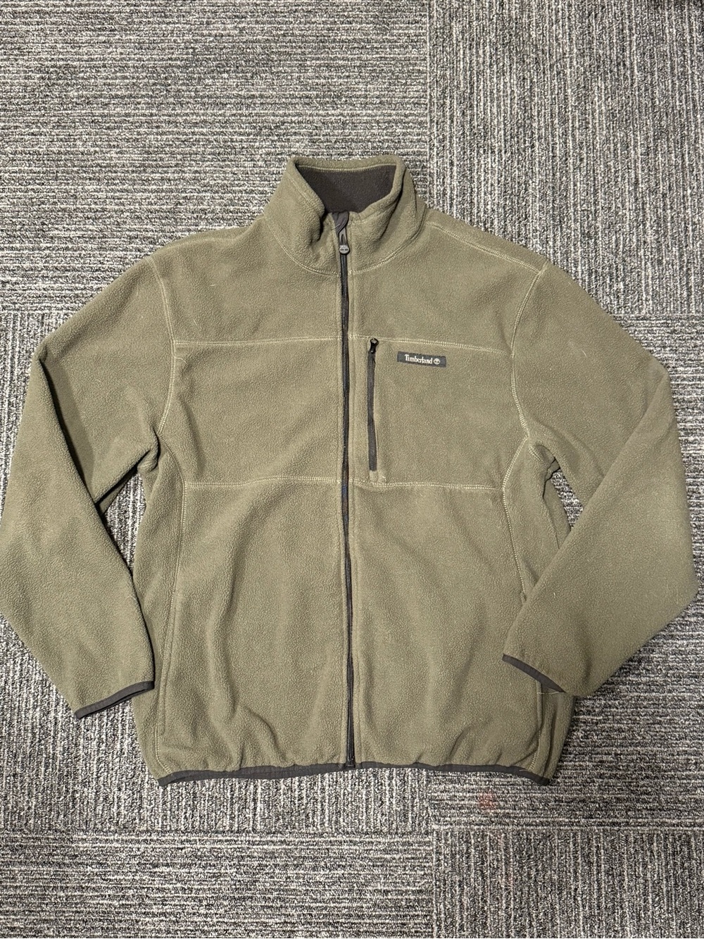 Timberland Olive Green Full-Zip Fleece Jacket with Chest Pocket